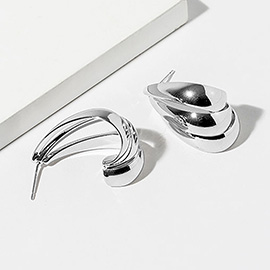 White Gold Dipped Sculpted Teardrop Hoop Earrings