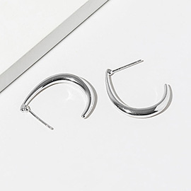 White Gold Dipped Crescent Open Hoop Earrings