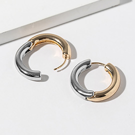 White Gold Dipped Two Tone Huggie Hoop Earrings