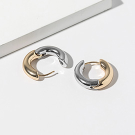 White Gold Dipped Two Tone Mini Huggie Hoop Earrings