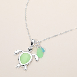 Sea Glass Sea Turtle Charm Pendant Necklace