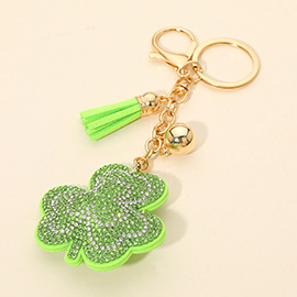 Bling Studded Tassel Shamrock Keychain Bag Charm