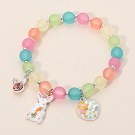 Easter Bunny Egg Basket Charm Beaded Stretch Bracelet