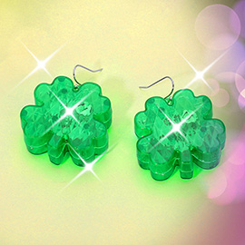 Light Up St Patricks Shamrock Dangle Earrings