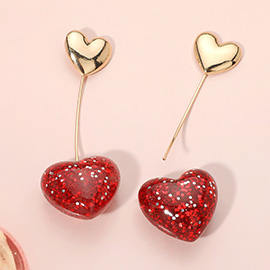 Sparkle Resin Puffy Heart Drop Earrings