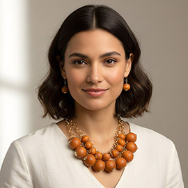 Wooden Ball Embellished Statement Necklace