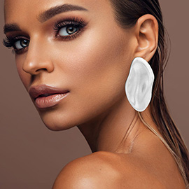 Bold Brushed Metal Sculpted Oval Plate Statement Earrings