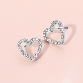 Rhinestone Embellished Open Heart Stud Earrings