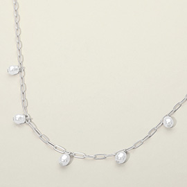 Minimal Pearl Bead Charm Station Paperclip Chain Necklace