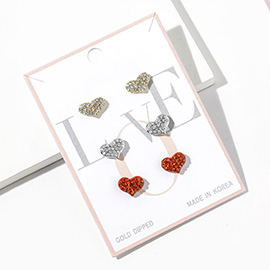 3Pairs - Gold Dipped Rhinestone Studded Mini Stud Earring Set