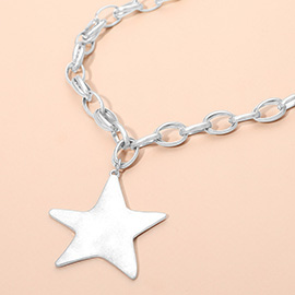 Brushed Metal Star Pendant Chunky Chain Necklace