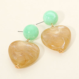 Bold Marbled Resin Heart Drop Statement Earrings