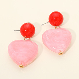 Bold Marbled Resin Heart Drop Statement Earrings