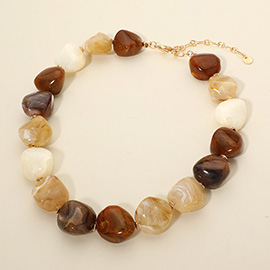 Chunky Marbled Resin Pebble Beaded Statement Necklace