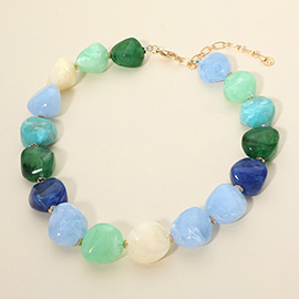 Chunky Marbled Resin Pebble Beaded Statement Necklace