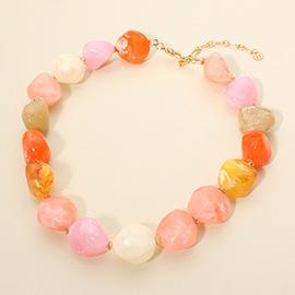 Chunky Marbled Resin Pebble Beaded Statement Necklace