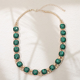 Square Faceted Stone Bezel Link Evening Necklace