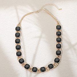 Square Faceted Stone Bezel Link Evening Necklace