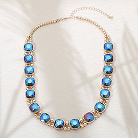 Square Faceted Stone Bezel Link Evening Necklace