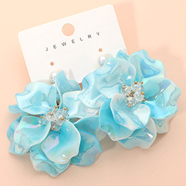 Bold Layered Petal Floral Pearl Drop Statement Earrings