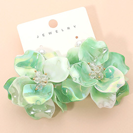 Bold Layered Petal Floral Pearl Drop Statement Earrings