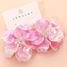 Bold Layered Petal Floral Pearl Drop Statement Earrings