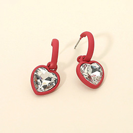 Heart Stone Charm Drop Hoop Earrings