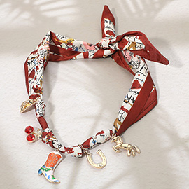 Western Cowboy Boot Hat Horseshoe Horse Cherry Charm Station Fabric Scarf Necklace