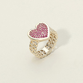 CZ Stone Paved Heart Accent Chain Link Ring