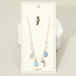 Dolphin Sea Glass Pearl Charm Station Anklet