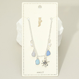 Octopus Sea Glass Pearl Charm Station Anklet