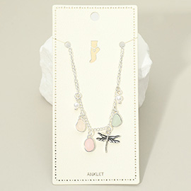Dragonfly Sea Glass Pearl Charm Station Anklet