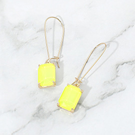 Rectangular Glass Stone Long Drop Dangle Earrings