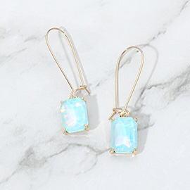Rectangular Glass Stone Long Drop Dangle Earrings