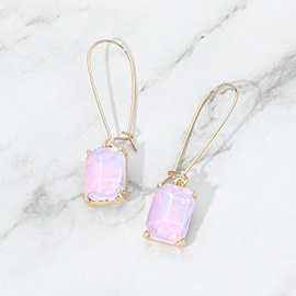 Rectangular Glass Stone Long Drop Dangle Earrings
