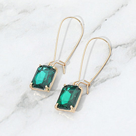 Rectangular Glass Stone Long Drop Dangle Earrings