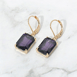 Rectangular Glass Stone Drop Dangle Earrings
