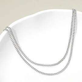 Silver Dipped Double Layer Classic Curb Chain Necklace