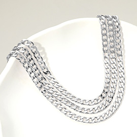 Silver Dipped Triple Layer Cuban Chain Necklace