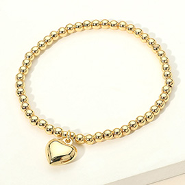 Stainless Steel Heart Charm Beaded Stretch Bracelet