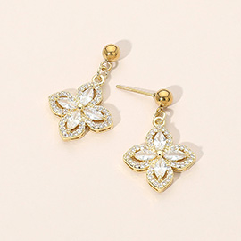Stainless Steel CZ Flower Charm Dangle Earrings