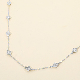 CZ Quatrefoil Charm Station Necklace