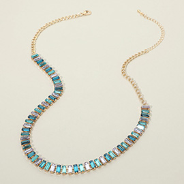 Baguette Stone Cluster Link Accent Necklace