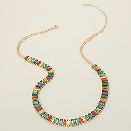 Baguette Stone Cluster Link Accent Necklace