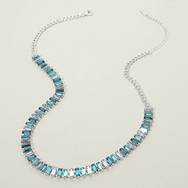 Baguette Stone Cluster Link Accent Necklace