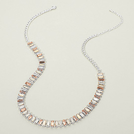 Baguette Stone Cluster Link Accent Necklace