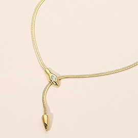 SECRET BOX_Stainless Steel Snake Head Lariat Drop Necklace
