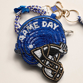 KENTUCKY GAME DAY Football Helmet Sequin Seed Beaded Knot Keychain Mini Pouch Bag