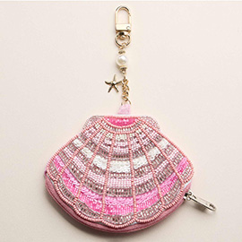 Starfish Charm Keychain Seed Beaded Shell Mini Pouch Bag