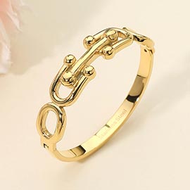 Stainless Steel Bold Link Hinged Bangle Bracelet